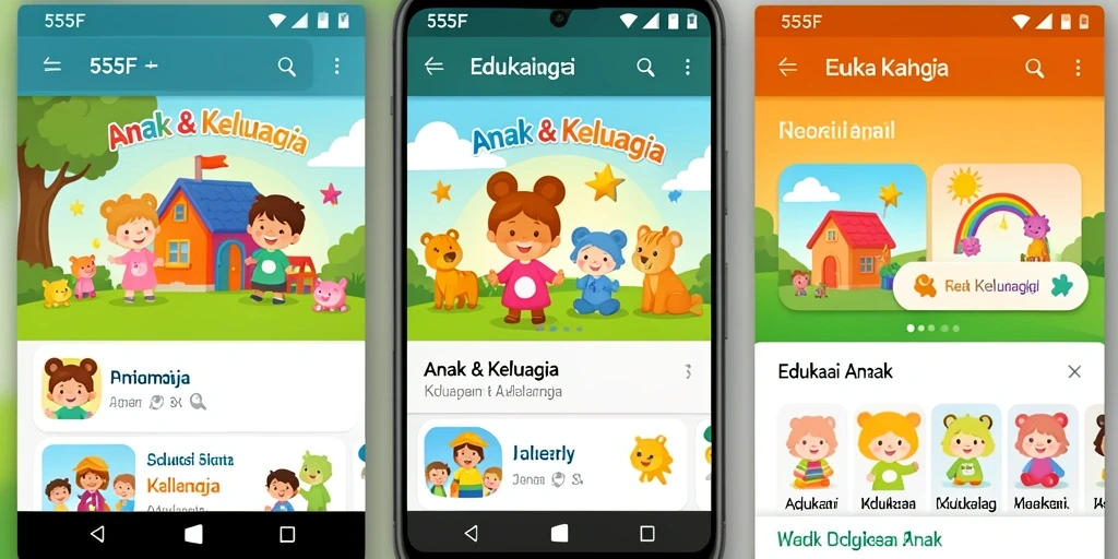 Tampilan aplikasi 555F yang interaktif dan ramah anak.