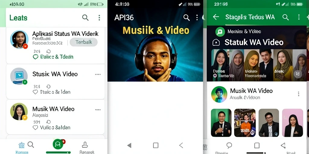 Antarmuka aplikasi API36 dengan fitur Status WA Video.