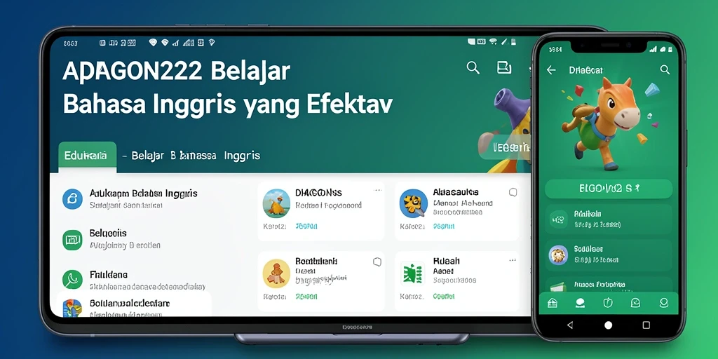 Tampilan antarmuka aplikasi DRAGON222 yang interaktif untuk Belajar Bahasa Inggris.