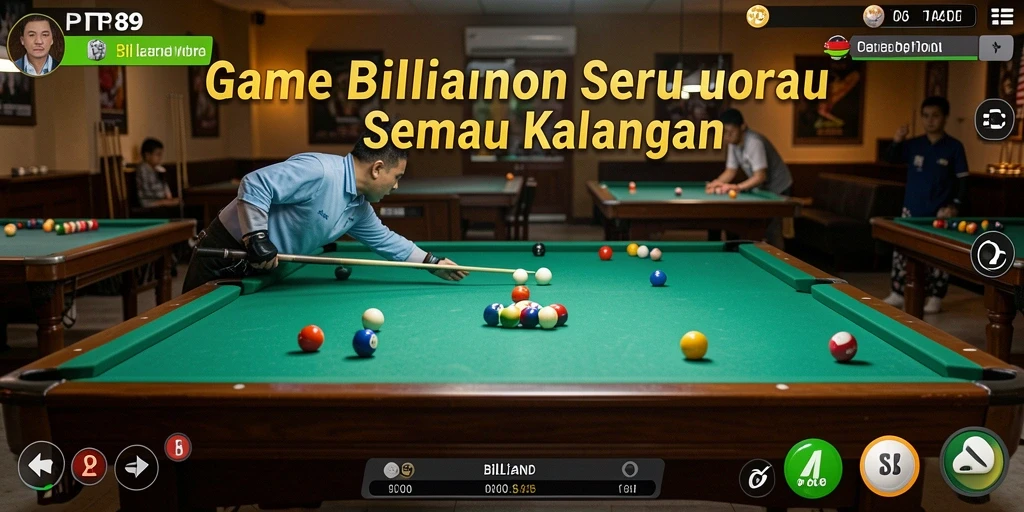 Tampilan antarmuka game billiard yang menarik dan interaktif.