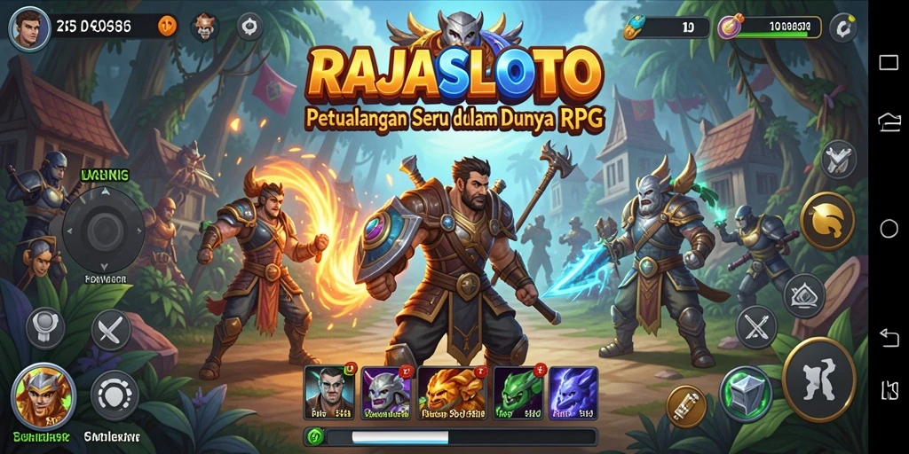 Tampilan antarmuka <strong>RAJASLOTO</strong> dengan karakter dan dunia RPG yang megah.