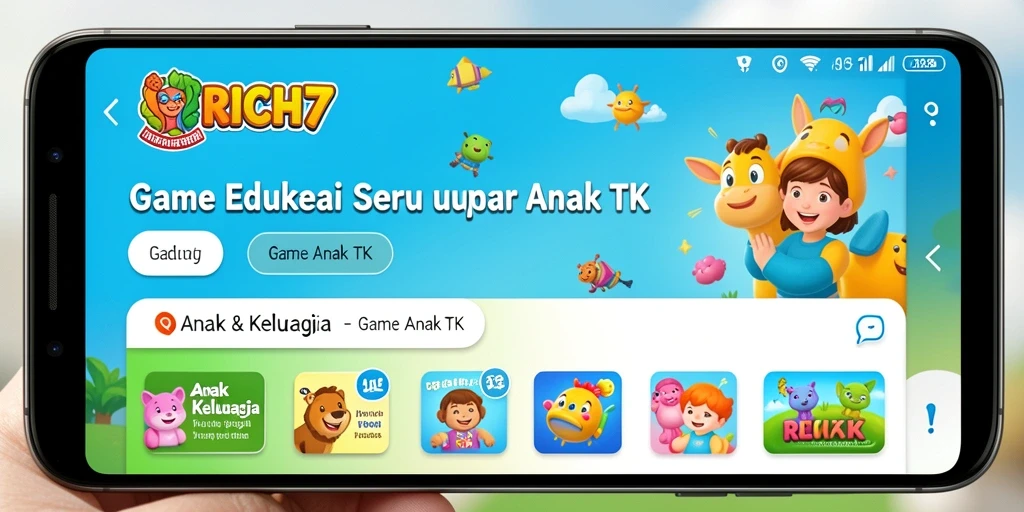 Tampilan antarmuka RICH7 yang ceria dan interaktif.
